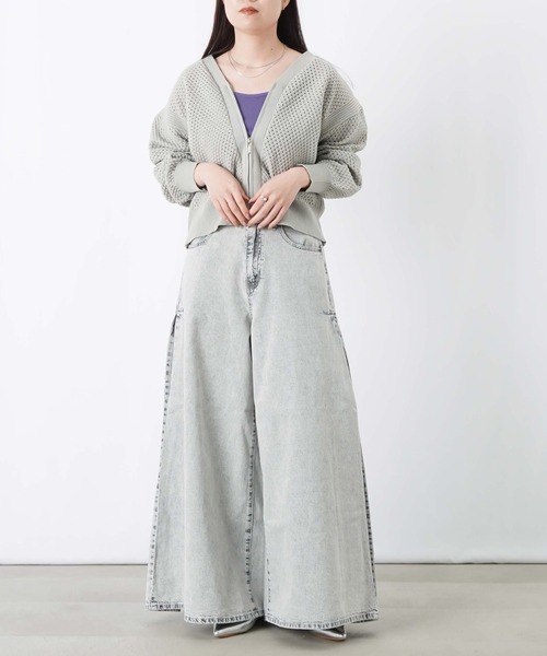 LUCA/LADY LUCK LUCA（ルカ/レディラックルカ）の「LC/LLL メッシュVネックカーディガン（ニット/セーター・レディース・サックスブルー/オフホワイト/グレー・FREE）」の11枚目の写真