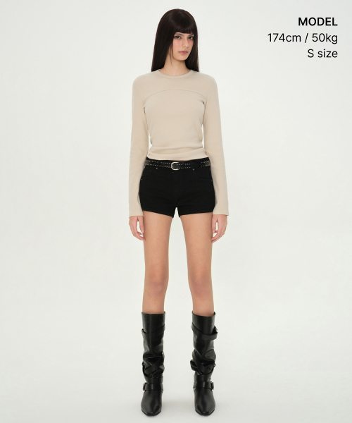 MUSINSA STANDARD WOMAN（ムシンサスタンダードウーマン）の「ウィメンズピグメントリブスリムクルーネック長袖Tシャツ[ダスティクリーム]（Tシャツ/カットソー・レディース・その他・MEDIUM/LARGE/SMALL/X-SMALL）」の2枚目の写真