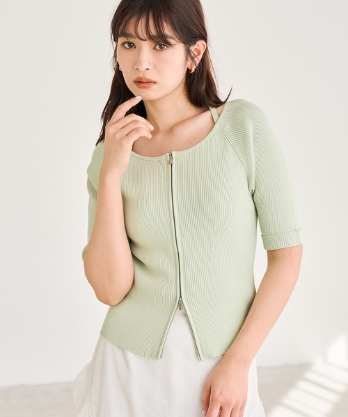 31 Sons de mode（トランテアン　ソン　ドゥ　モード）の「2026春夏新作 ホルターネックジップニット（ニット/セーター・レディース・グリーン/イエロー/ブラック・ﾌﾘ-）」の3枚目の写真