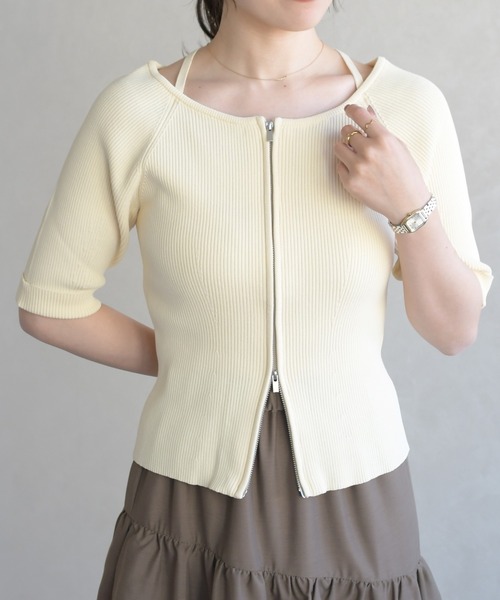 31 Sons de mode（トランテアン　ソン　ドゥ　モード）の「2026春夏新作 ホルターネックジップニット（ニット/セーター・レディース・グリーン/イエロー/ブラック・ﾌﾘ-）」の10枚目の写真