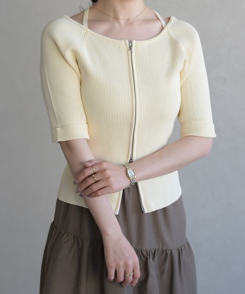 31 Sons de mode（トランテアン　ソン　ドゥ　モード）の「2026春夏新作 ホルターネックジップニット（ニット/セーター・レディース・グリーン/イエロー/ブラック・ﾌﾘ-）」の12枚目の写真