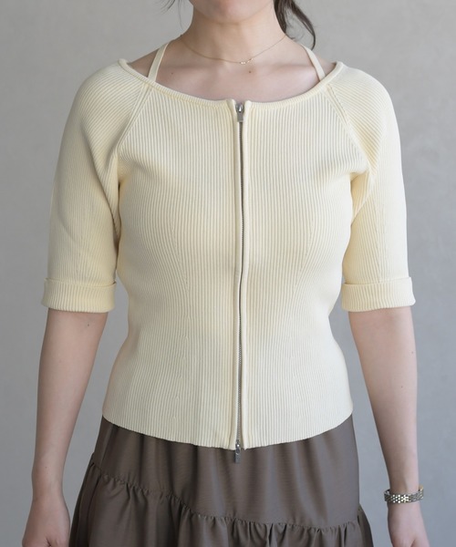 31 Sons de mode（トランテアン　ソン　ドゥ　モード）の「2026春夏新作 ホルターネックジップニット（ニット/セーター・レディース・グリーン/イエロー/ブラック・ﾌﾘ-）」の14枚目の写真