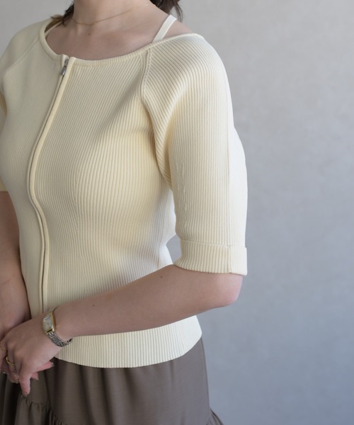 31 Sons de mode（トランテアン　ソン　ドゥ　モード）の「2026春夏新作 ホルターネックジップニット（ニット/セーター・レディース・グリーン/イエロー/ブラック・ﾌﾘ-）」の18枚目の写真