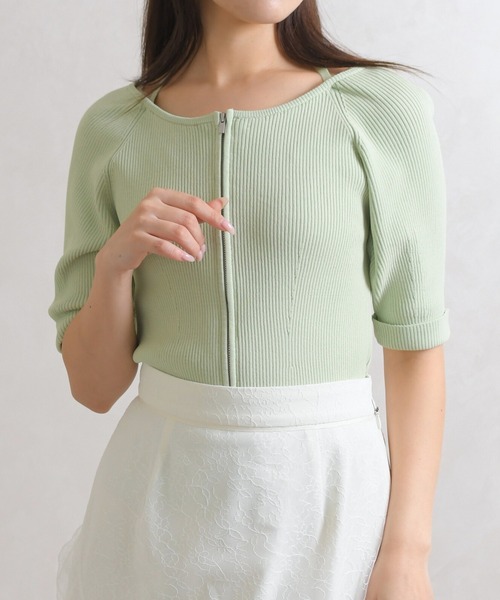 31 Sons de mode（トランテアン　ソン　ドゥ　モード）の「2026春夏新作 ホルターネックジップニット（ニット/セーター・レディース・グリーン/イエロー/ブラック・ﾌﾘ-）」の8枚目の写真