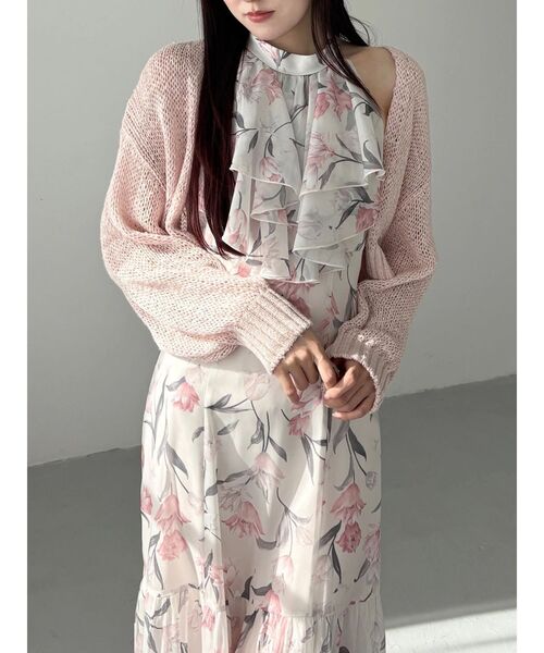 MERCURYDUO（マーキュリーデュオ）の「スカシ編ミラメコンボレロカーディガン（カーディガン/ボレロ・レディース・ピンク/ライトグレー/オフホワイト/ライトブルー/ブラック・FREE）」の5枚目の写真