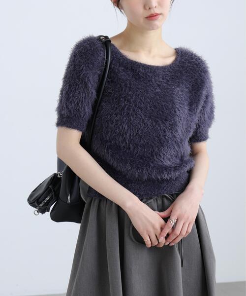 FREE'S MART（フリーズマート）の「◆前後２ＷＡＹシャギー半袖ニット（ニット/セーター・レディース・ネイビー/イエロー/ホワイト/グレー・FREE）」の3枚目の写真