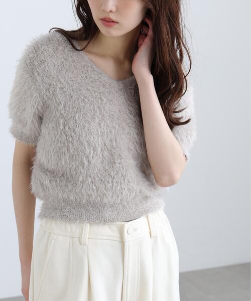 FREE'S MART（フリーズマート）の「◆前後２ＷＡＹシャギー半袖ニット（ニット/セーター・レディース・ネイビー/イエロー/ホワイト/グレー・FREE）」の2枚目の写真