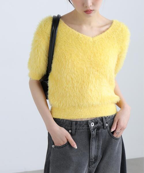 FREE'S MART（フリーズマート）の「◆前後２ＷＡＹシャギー半袖ニット（ニット/セーター・レディース・ネイビー/イエロー/ホワイト/グレー・FREE）」の4枚目の写真