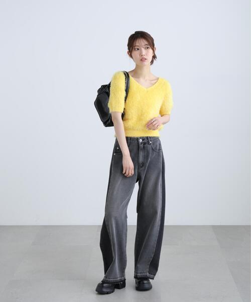 FREE'S MART（フリーズマート）の「◆前後２ＷＡＹシャギー半袖ニット（ニット/セーター・レディース・ネイビー/イエロー/ホワイト/グレー・FREE）」の21枚目の写真