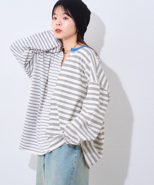 etsinta（エシンタ）の「【etsinta】マルチボーダーリメイクtee（Tシャツ/カットソー・レディース・オフホワイト/ネイビー・ONE SIZE）」の19枚目の写真