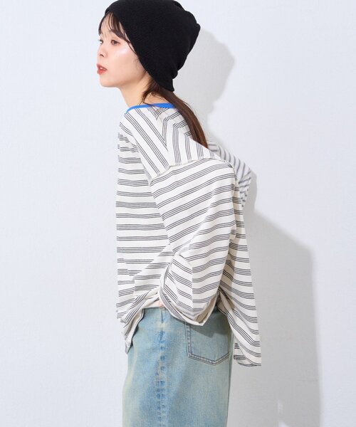 etsinta（エシンタ）の「【etsinta】マルチボーダーリメイクtee（Tシャツ/カットソー・レディース・オフホワイト/ネイビー・ONE SIZE）」の21枚目の写真