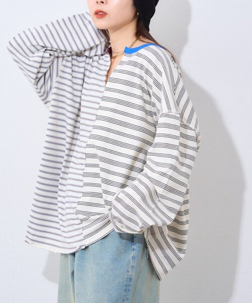 etsinta（エシンタ）の「【etsinta】マルチボーダーリメイクtee（Tシャツ/カットソー・レディース・オフホワイト/ネイビー・ONE SIZE）」の22枚目の写真