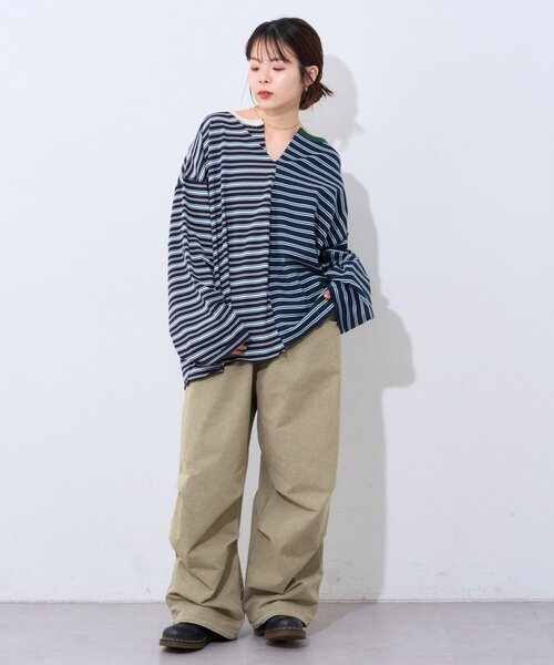 etsinta（エシンタ）の「【etsinta】マルチボーダーリメイクtee（Tシャツ/カットソー・レディース・オフホワイト/ネイビー・ONE SIZE）」の3枚目の写真