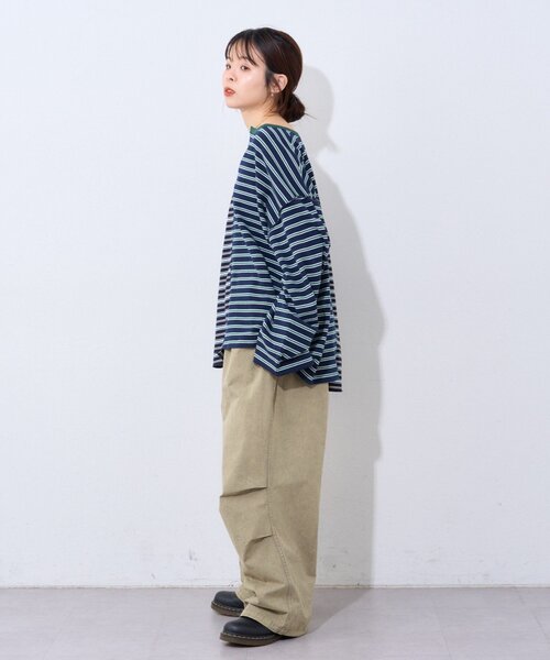 etsinta（エシンタ）の「【etsinta】マルチボーダーリメイクtee（Tシャツ/カットソー・レディース・オフホワイト/ネイビー・ONE SIZE）」の4枚目の写真