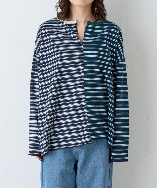 etsinta（エシンタ）の「【etsinta】マルチボーダーリメイクtee（Tシャツ/カットソー・レディース・オフホワイト/ネイビー・ONE SIZE）」の7枚目の写真