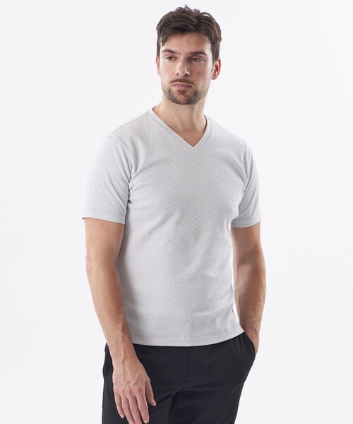 EPOCA UOMO(エポカウォモ)の「リンクスヘリンボーンカットソー(Tシャツ/カットソー・メンズ・ホワイト系その他/ブラック・46/48)」の1枚目の写真