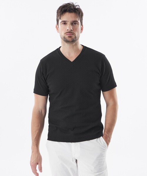 EPOCA UOMO(エポカウォモ)の「リンクスヘリンボーンカットソー(Tシャツ/カットソー・メンズ・ホワイト系その他/ブラック・46/48)」の2枚目の写真