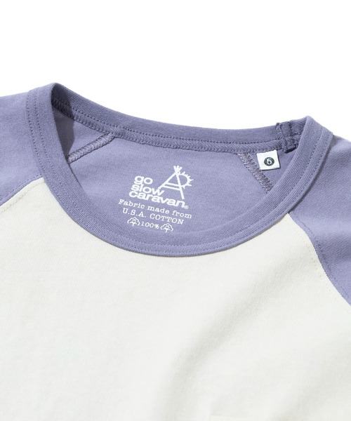 go slow caravan(ゴースローキャラバン)の「USA/C 色々刺繍 8分袖 BB TEE(Tシャツ/カットソー・メンズ・コーラルピンク/ネイビー/ラベンダー・X-LARGE/LARGE/MEDIUM)」の4枚目の写真