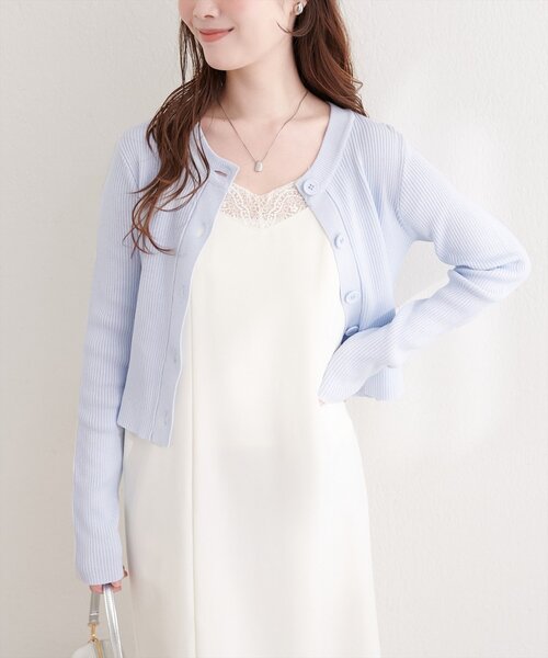 natural couture（ナチュラルクチュール）の「細リブ配色ショート丈カーディガン（カーディガン/ボレロ・レディース・ブラック/サックスブルー/アイボリー/ラベンダー/ライトグレー・FREE）」の5枚目の写真