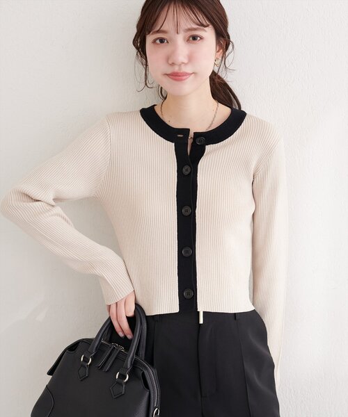 natural couture（ナチュラルクチュール）の「細リブ配色ショート丈カーディガン（カーディガン/ボレロ・レディース・ブラック/サックスブルー/アイボリー/ラベンダー/ライトグレー・FREE）」の8枚目の写真