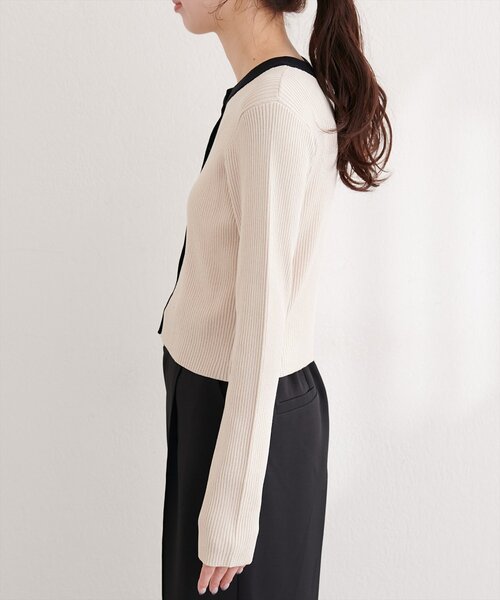 natural couture（ナチュラルクチュール）の「細リブ配色ショート丈カーディガン（カーディガン/ボレロ・レディース・ブラック/サックスブルー/アイボリー/ラベンダー/ライトグレー・FREE）」の11枚目の写真