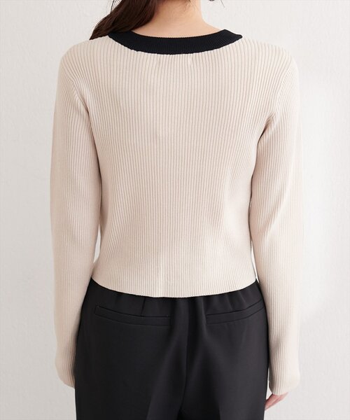 natural couture（ナチュラルクチュール）の「細リブ配色ショート丈カーディガン（カーディガン/ボレロ・レディース・ブラック/サックスブルー/アイボリー/ラベンダー/ライトグレー・FREE）」の12枚目の写真