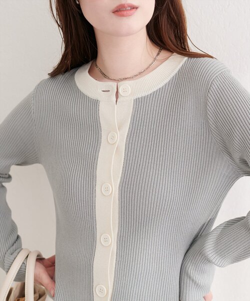 natural couture（ナチュラルクチュール）の「細リブ配色ショート丈カーディガン（カーディガン/ボレロ・レディース・ブラック/サックスブルー/アイボリー/ラベンダー/ライトグレー・FREE）」の17枚目の写真