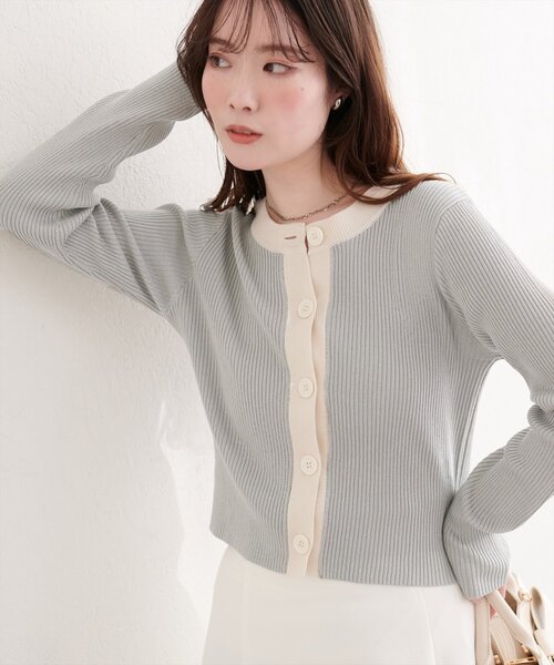 natural couture（ナチュラルクチュール）の「細リブ配色ショート丈カーディガン（カーディガン/ボレロ・レディース・ブラック/サックスブルー/アイボリー/ラベンダー/ライトグレー・FREE）」の18枚目の写真