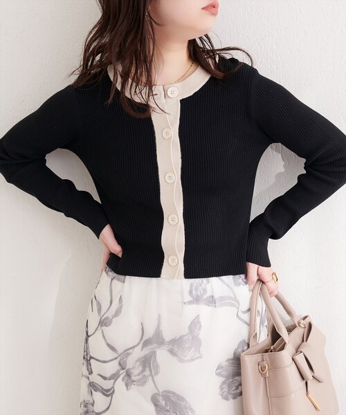 natural couture（ナチュラルクチュール）の「細リブ配色ショート丈カーディガン（カーディガン/ボレロ・レディース・ブラック/サックスブルー/アイボリー/ラベンダー/ライトグレー・FREE）」の22枚目の写真