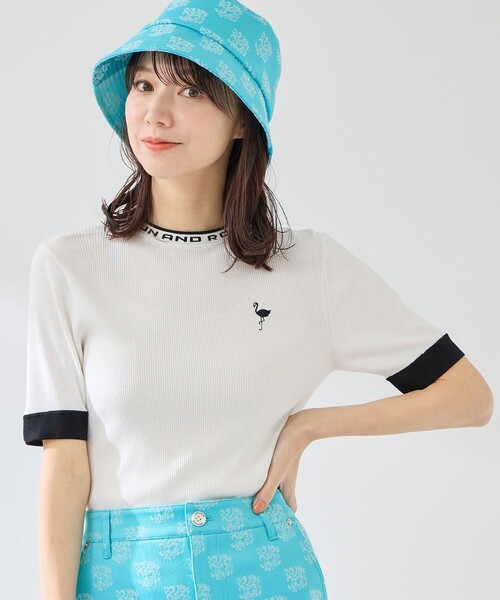 JUN&ROPE'(ジュンアンドロペ)の「ロゴ使いリブ5分袖クルーネックプルオーバー(ニット/セーター・レディース・ホワイト/ブラック/ターコイズブルー・M/S/L)」の2枚目の写真