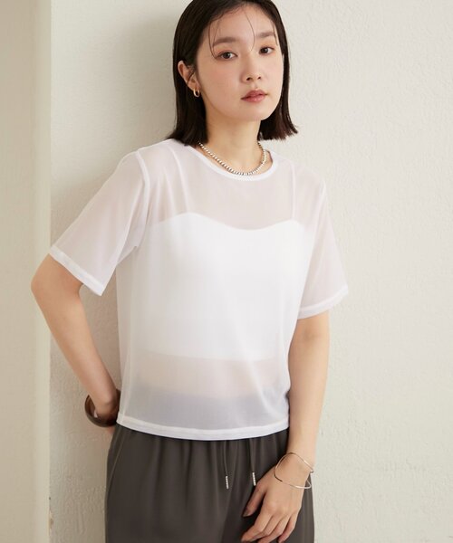 Omekashi(オメカシ)の「【リバイバル】NUDEDチュールT(Tシャツ/カットソー・レディース・ブラウン/ベージュ/オフホワイト/ブラック・FREE)」の2枚目の写真