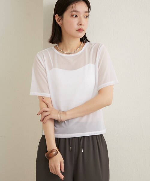 Omekashi(オメカシ)の「【リバイバル】NUDEDチュールT(Tシャツ/カットソー・レディース・ブラウン/ベージュ/オフホワイト/ブラック・FREE)」の5枚目の写真