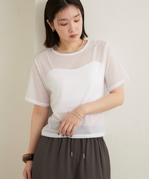 Omekashi(オメカシ)の「【リバイバル】NUDEDチュールT(Tシャツ/カットソー・レディース・ブラウン/ベージュ/オフホワイト/ブラック・FREE)」の6枚目の写真