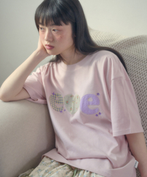 チェックフラワーグラフィック半袖Tシャツ AS1311 (ピンク)