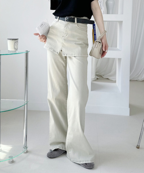 Ada.(エイダ)の「レイヤード ストレートデニム スカートパンツ(その他パンツ・レディース・ベージュ/ホワイト/ブルー・M/S)」の6枚目の写真