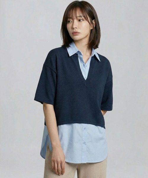 LEPSIM（レプシィム）の「シャツレイヤードチュニックSS　665361（Tシャツ/カットソー・レディース・ブラック/ネイビー/ライトグレー・FREE）」の3枚目の写真