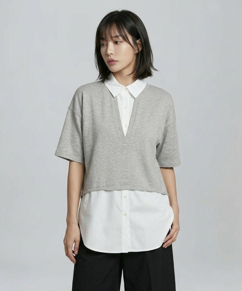 LEPSIM（レプシィム）の「シャツレイヤードチュニックSS　665361（Tシャツ/カットソー・レディース・ブラック/ネイビー/ライトグレー・FREE）」の11枚目の写真