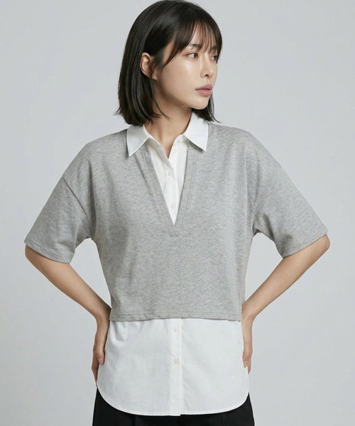LEPSIM（レプシィム）の「シャツレイヤードチュニックSS　665361（Tシャツ/カットソー・レディース・ブラック/ネイビー/ライトグレー・FREE）」の10枚目の写真