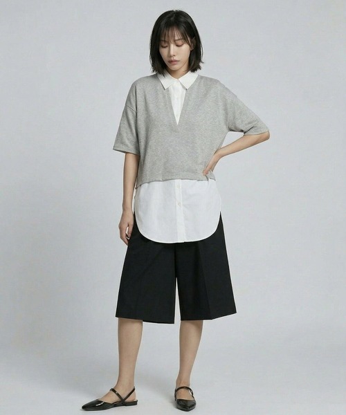 LEPSIM（レプシィム）の「シャツレイヤードチュニックSS　665361（Tシャツ/カットソー・レディース・ブラック/ネイビー/ライトグレー・FREE）」の9枚目の写真