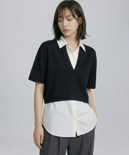 LEPSIM（レプシィム）の「シャツレイヤードチュニックSS　665361（Tシャツ/カットソー・レディース・ブラック/ネイビー/ライトグレー・FREE）」の8枚目の写真