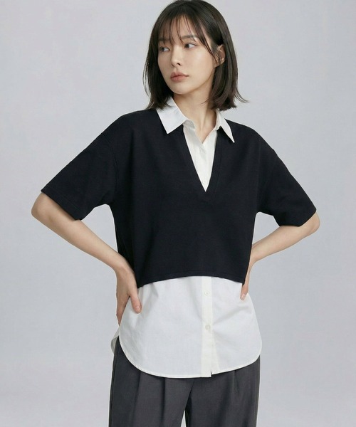 LEPSIM（レプシィム）の「シャツレイヤードチュニックSS　665361（Tシャツ/カットソー・レディース・ブラック/ネイビー/ライトグレー・FREE）」の7枚目の写真