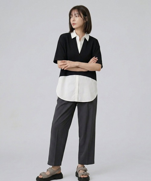 LEPSIM（レプシィム）の「シャツレイヤードチュニックSS　665361（Tシャツ/カットソー・レディース・ブラック/ネイビー/ライトグレー・FREE）」の6枚目の写真