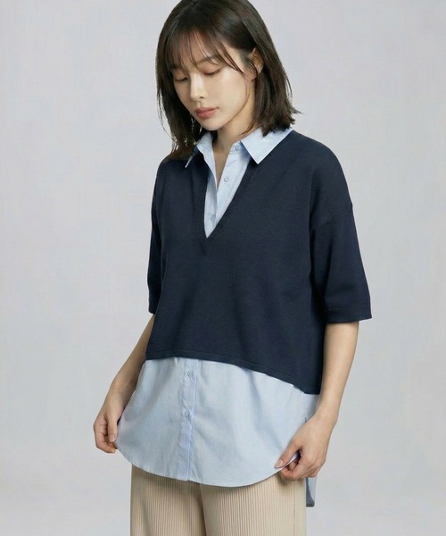 LEPSIM（レプシィム）の「シャツレイヤードチュニックSS　665361（Tシャツ/カットソー・レディース・ブラック/ネイビー/ライトグレー・FREE）」の5枚目の写真