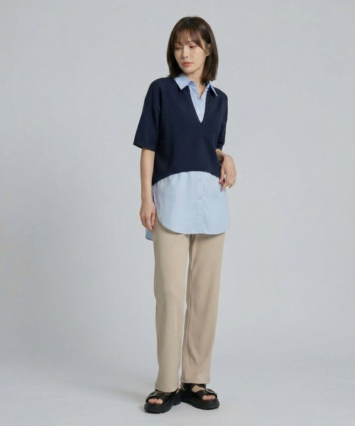 LEPSIM（レプシィム）の「シャツレイヤードチュニックSS　665361（Tシャツ/カットソー・レディース・ブラック/ネイビー/ライトグレー・FREE）」の4枚目の写真