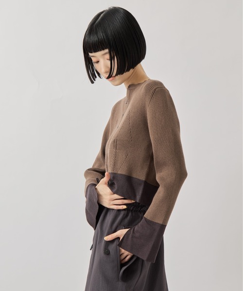 TAN（タン）の「【TAN/タン】《STUDIOUS別注》CARDIGAN/リブニットカーディガン（カーディガン/ボレロ・レディース・ブラウン/ネイビー・FREE）」の9枚目の写真