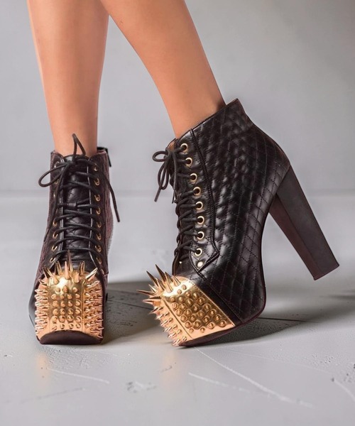 Jeffrey Campbell(ジェフリーキャンベル)の「ゴールドトゥオーナメント レースアップブーツ(ブーツ・レディース・ブラック・37)」の5枚目の写真