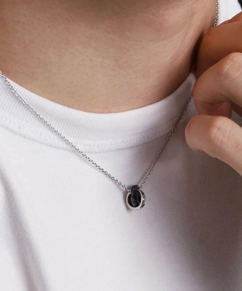 LION HEART（ライオンハート）の「【LION HEART】“LH-1”スタッドダブルリングネックレス/サージカルステンレス＆タングステン（金属アレルギー対応）IT（ネックレス・メンズ・シルバー/ブラック・FREE）」の3枚目の写真