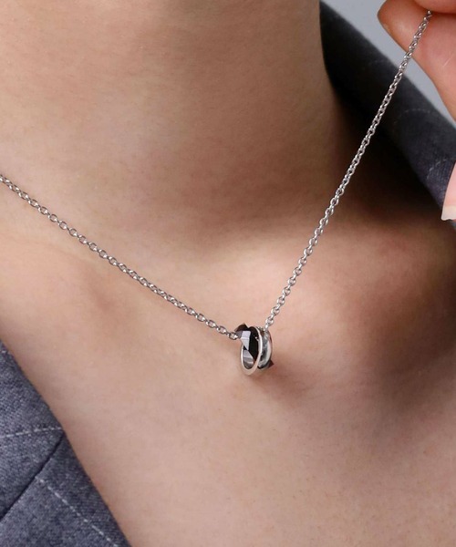 LION HEART（ライオンハート）の「【LION HEART】“LH-1”スタッドダブルリングネックレス/サージカルステンレス＆タングステン（金属アレルギー対応）IT（ネックレス・メンズ・シルバー/ブラック・FREE）」の11枚目の写真