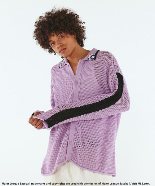 BACK TO THE FIELD(バック トゥー ザ フィールド)の「【MLB】Mesh Knit Cardigan(カーディガン/ボレロ・メンズ・オフホワイト/パープル/ブルー系・MEDIUM/LARGE/XL)」の3枚目の写真