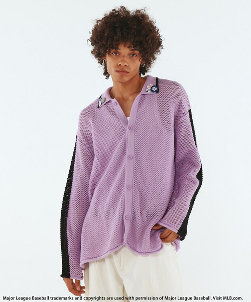 BACK TO THE FIELD(バック トゥー ザ フィールド)の「【MLB】Mesh Knit Cardigan(カーディガン/ボレロ・メンズ・オフホワイト/パープル/ブルー系・MEDIUM/LARGE/XL)」の6枚目の写真